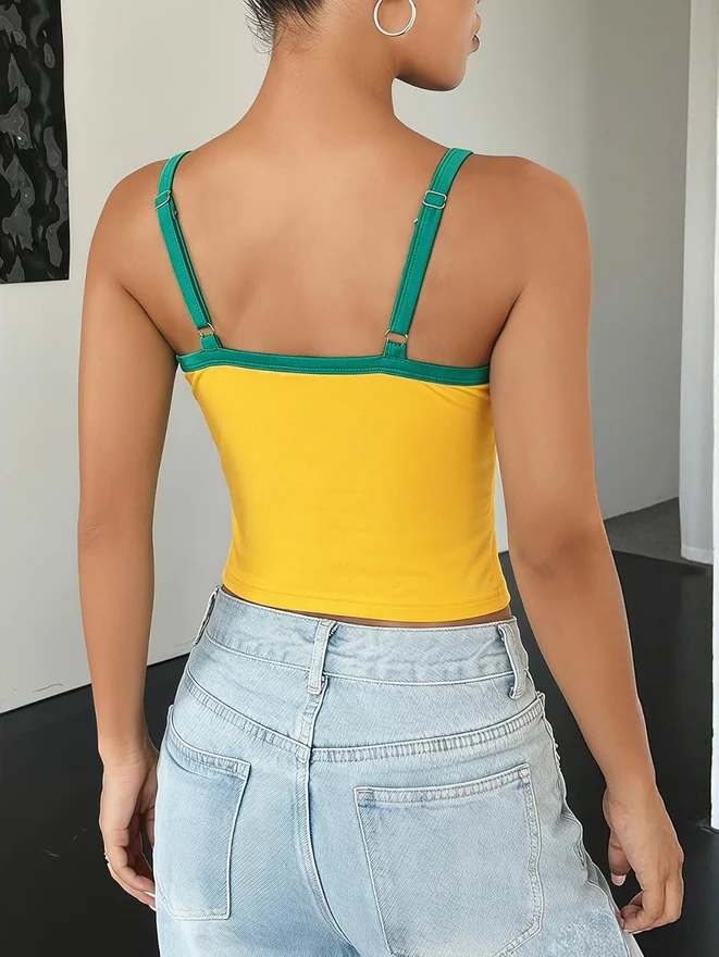Vintage Graphic Brazil Shirt Y2k Tank Top Yellow by OYOANGLE, photograph 2 of 4
