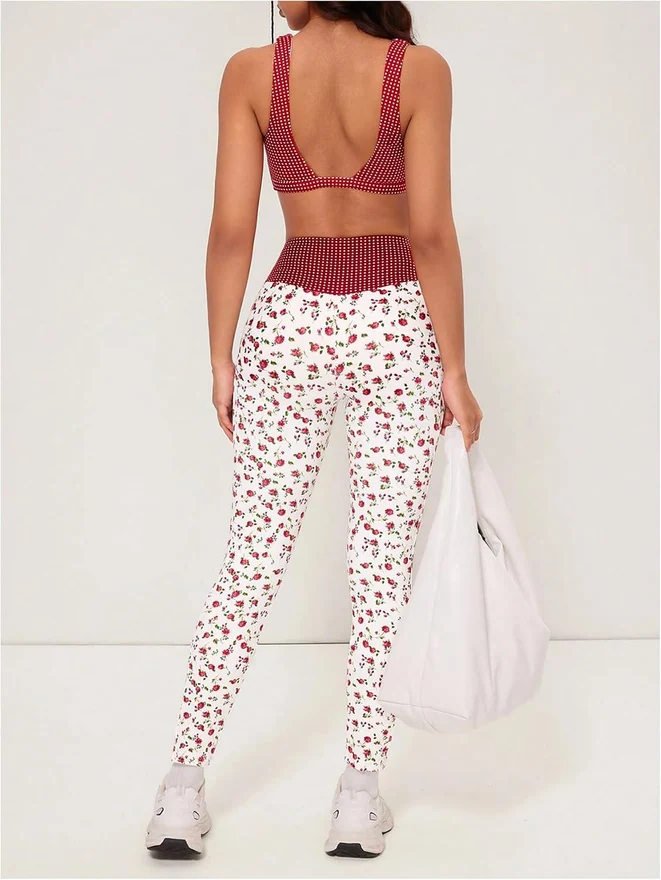 Floral Tracksuit Y2k 2 Piece Polka Dots Workout Sets by OYOANGLE, photograph 3 of 3