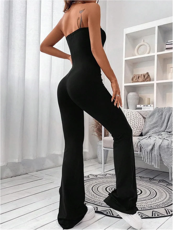 Strapless Flare Leg Jumpsuit Sleeveless Going Out Bodysuit by OYOANGLE, photograph 2 of 3