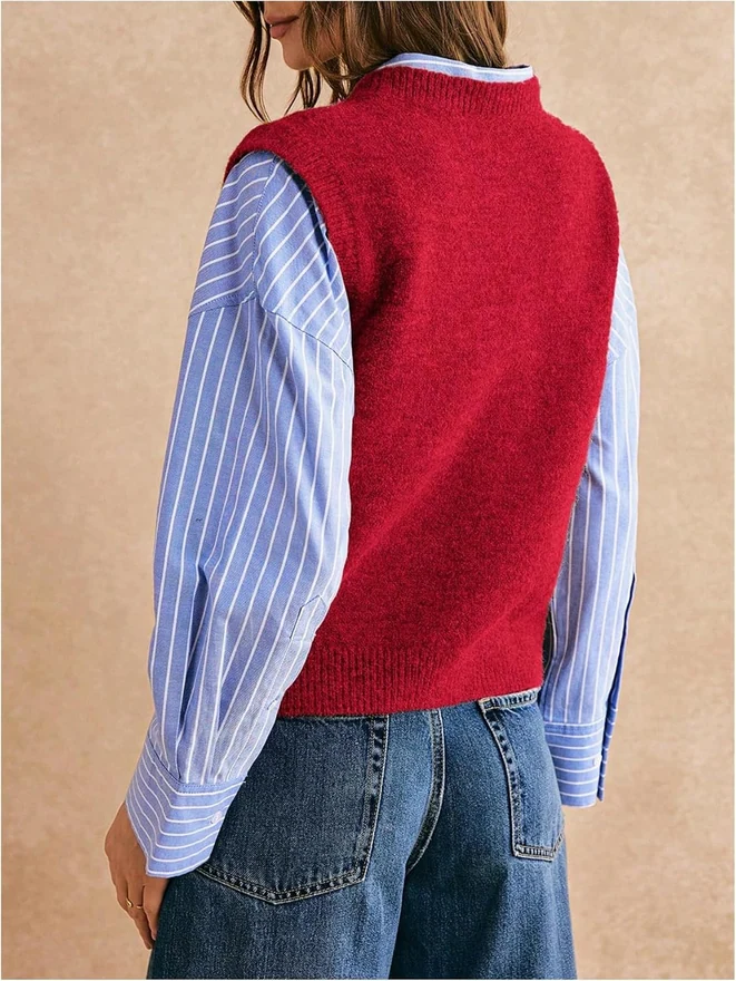 Sweater Vest Crew Neck Sleeveless Sweater Tops Basic Solid by OYOANGLE, photograph 3 of 4