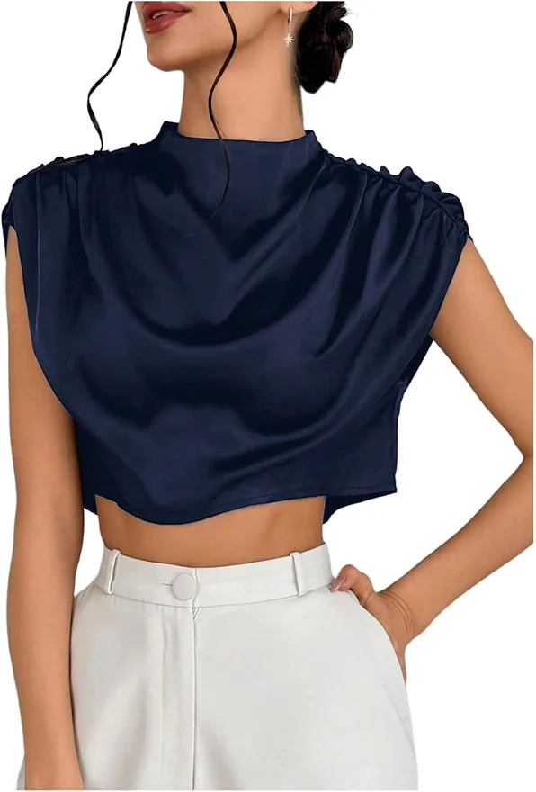 Summer Satin Work Blouse Silk Dressy Business Top Shirts by OYOANGLE