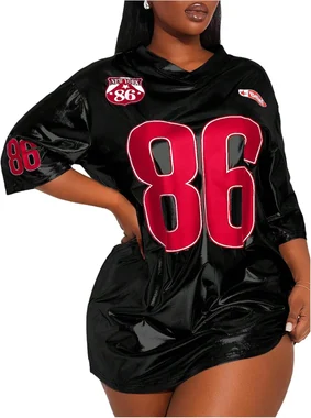 Y2k Jersey Dresses Silver Shirt in Black