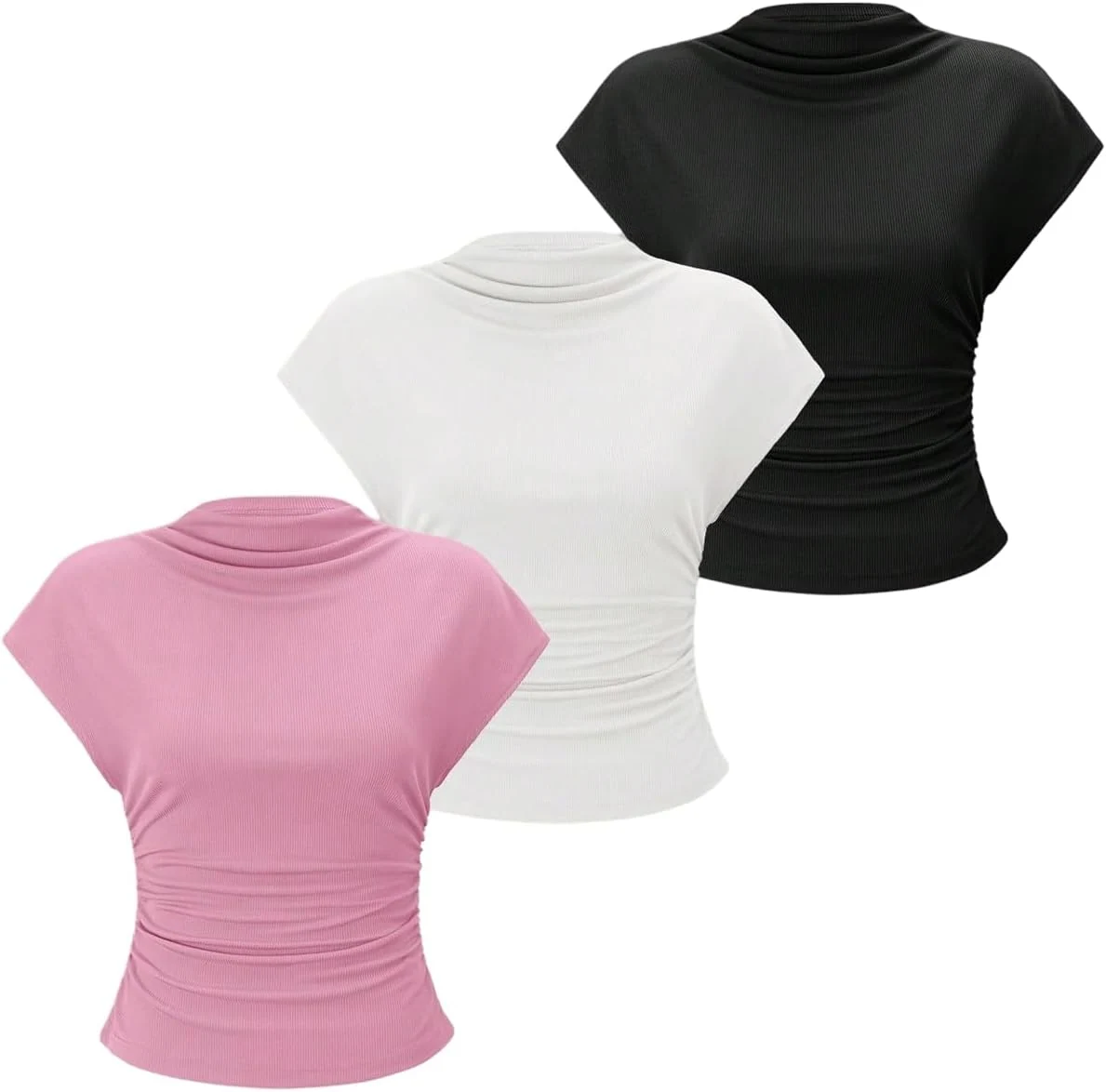 3 Pack Business Casual Outfits Mock Neck Ribbed Tank Tops by OYOANGLE, photograph 1 of 4