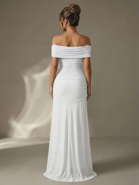 Off The Shoulder Maxi Dress Wedding Guest Dresses Pink in White